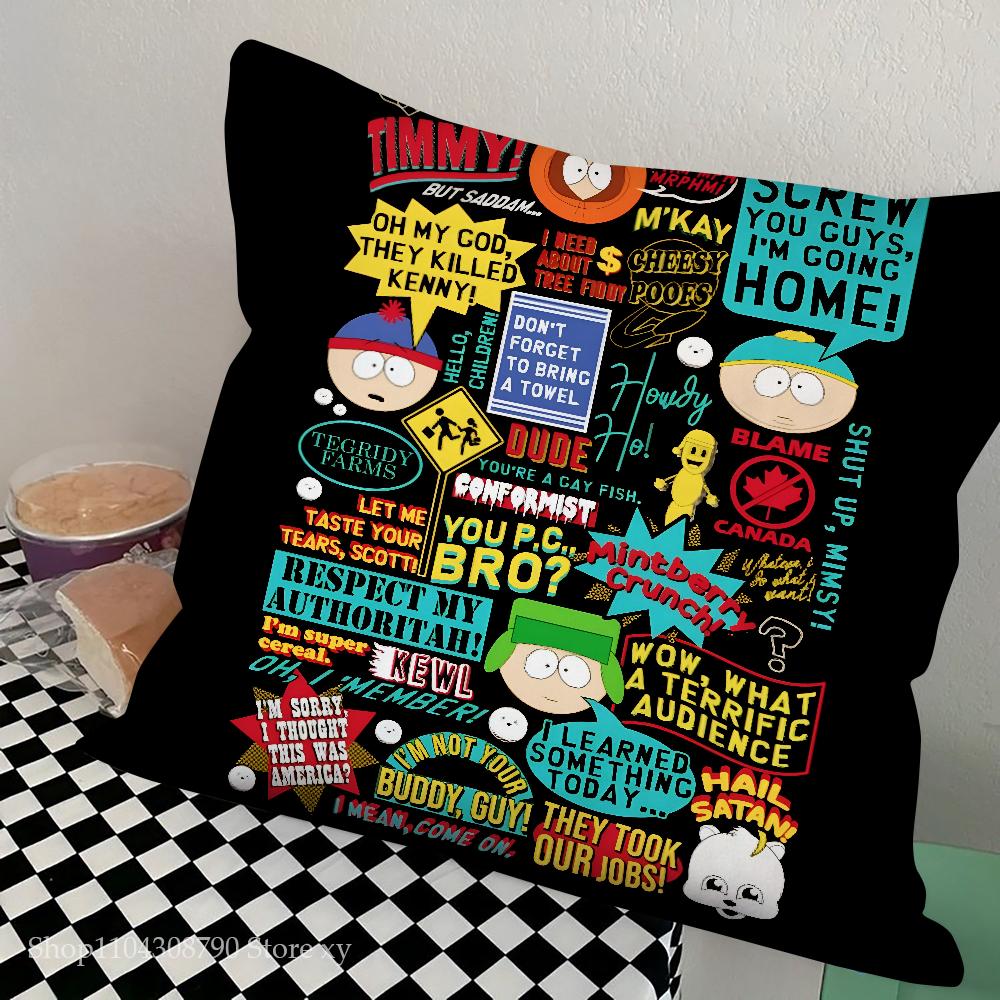 Funny S-South-P-Park Anime Pillow Case Square Pillow Bedroom Sofa Leisure Comfort Cushion Car Living Room Home Decoration