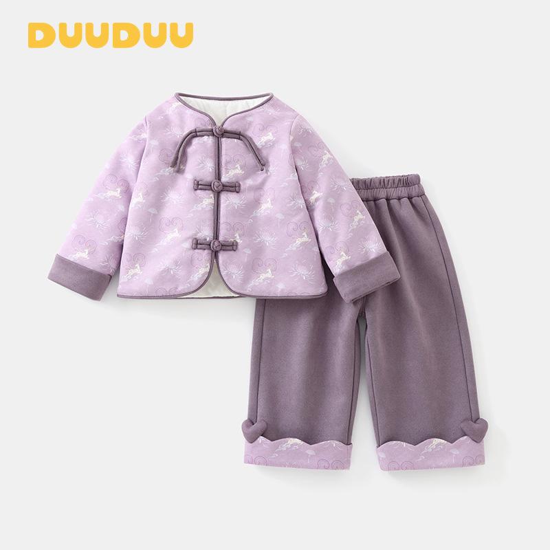 DUUDUU Chinese Style Baby Girl s First Birthday Outfit 2025 - Cotton Two-Piece Set for Autumn/Winter 120cm