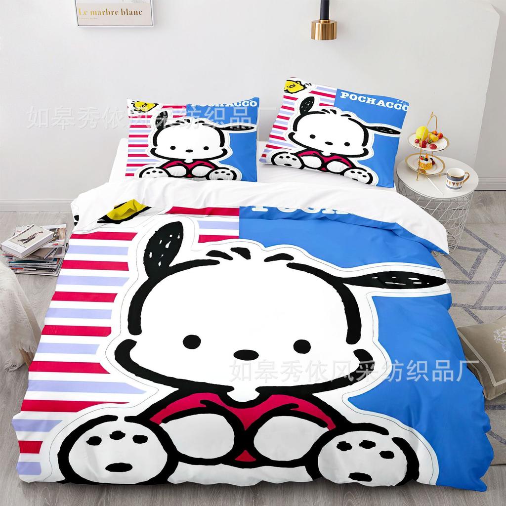 Sanrio Pochacco Bedding Sets Comforter Quilt Bed Cover Duvet Cover Pillow Case 2-3 Pieces Sets Kids Adult Size