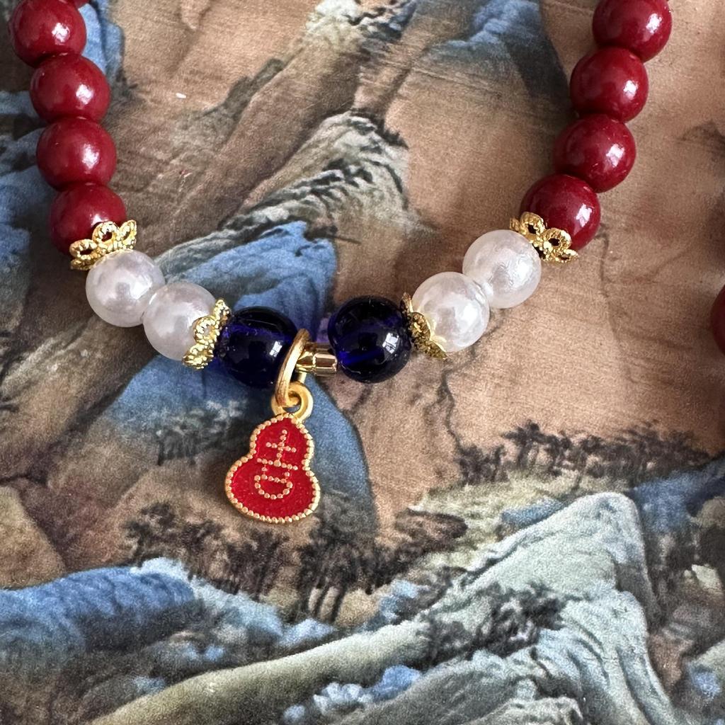 Cinnabar Beaded Bracelet with Faux Pearls for Women - Ji Pai New Year Gift