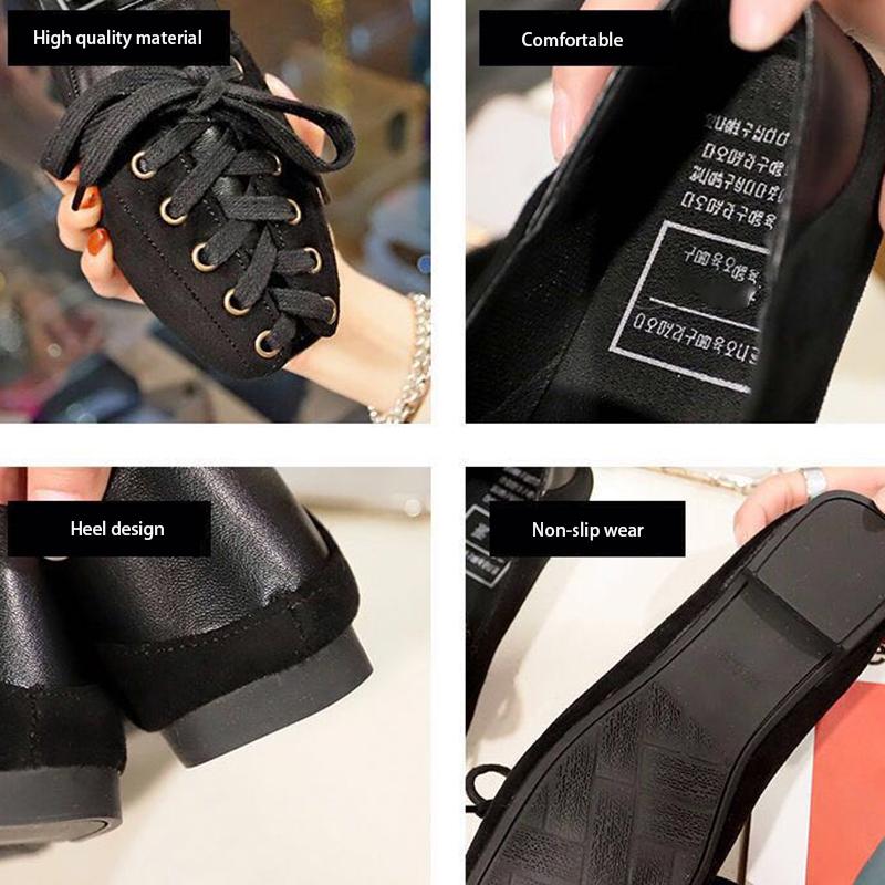Fashion Personality Women Shoes 2025 Spring Lace-Up Casual Loafers Fashion Soft Square Toe Flats for Women Shoes Black Loafers Women