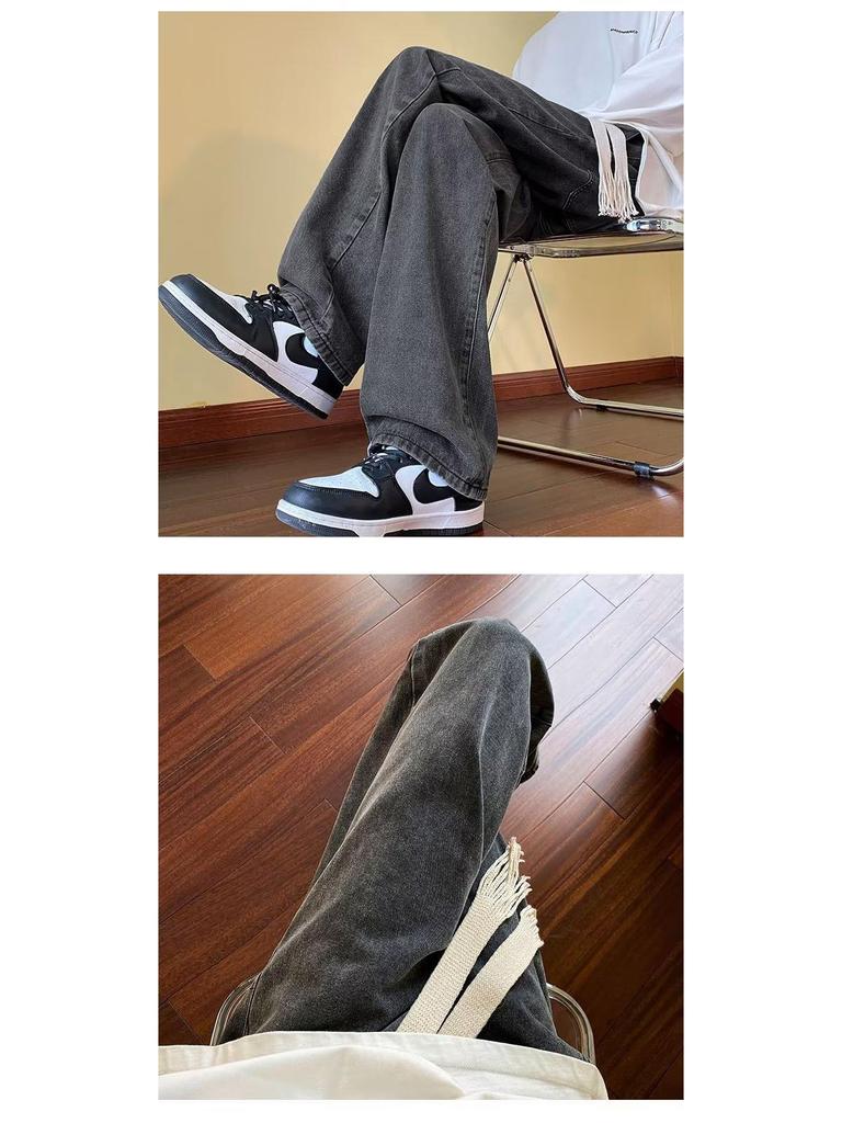 Tide Men's Punk Jogger Jeans: Autumn Loose Korean Style Wide-Leg Dad Pants
