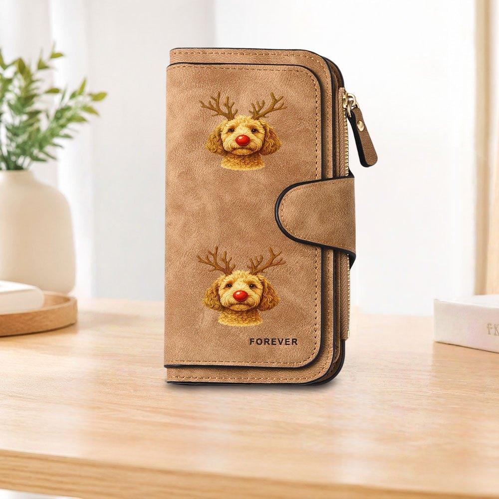 1pc Reindeer Antler Red Nose Dog Long Zipper Wallet, Large Capacity Card Holder, Unisex Clutch Bag, Fashionable Zipper Coin Purse, Suitable for Daily
