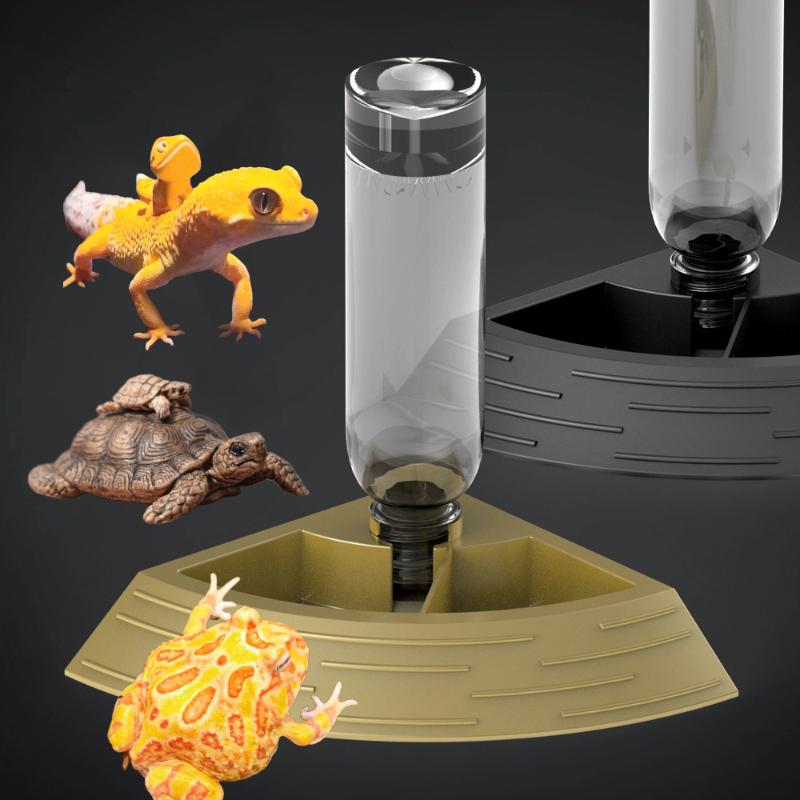 2-in-1 Automatischer Reptilienfutterautomat Eidechsen Wassernapf Eckschale mit Wasserflasche für Haustier Schildkröte Bartagame Leopardgecko Eidechse