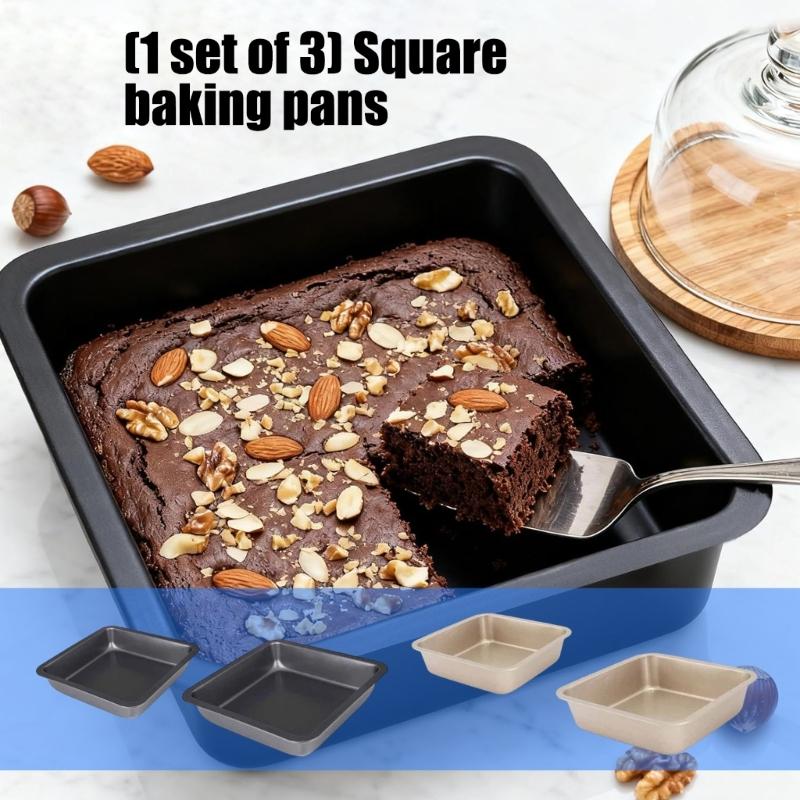 Pack of 3 Scratch Resistant Square Pan Food Grade Carbon Steel Easy Cleaning Baking Mold for Family Kitchens