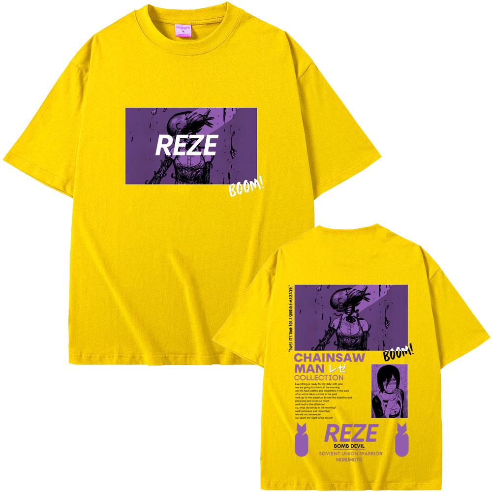 Anime Chainsaw Man Reze Grafik T-Shirts Sommer Herren Damen Weiche Baumwolle Rundhals-T-Shirt Männliche Cartoon-Liebhaber Übergroß Streetwear