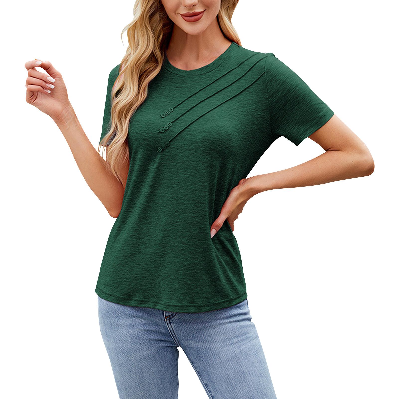 

Ladies Button Color Casual Short Sleeved Shirt XXXL армія зелений колір