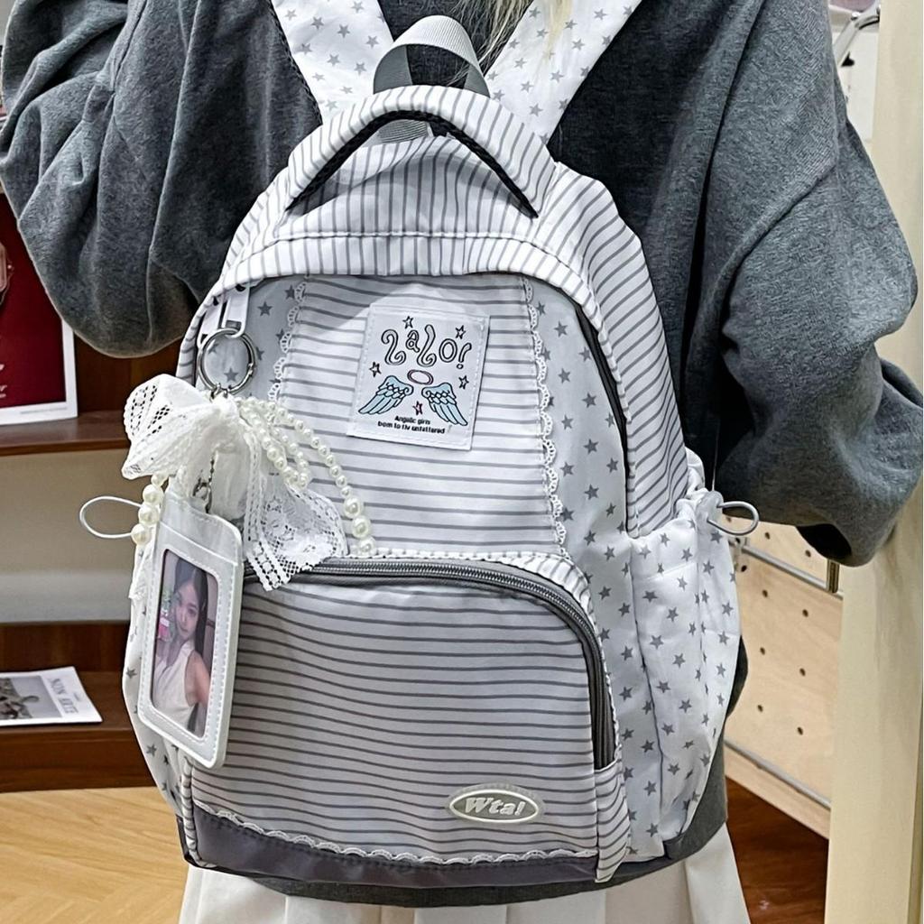 Lightweight Korean Style Striped Star Backpack - Large Capacity for Female Students