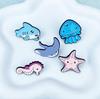 Marine Life Cartoon Brooch Set: Shark, Jellyfish, Seahorse, Starfish