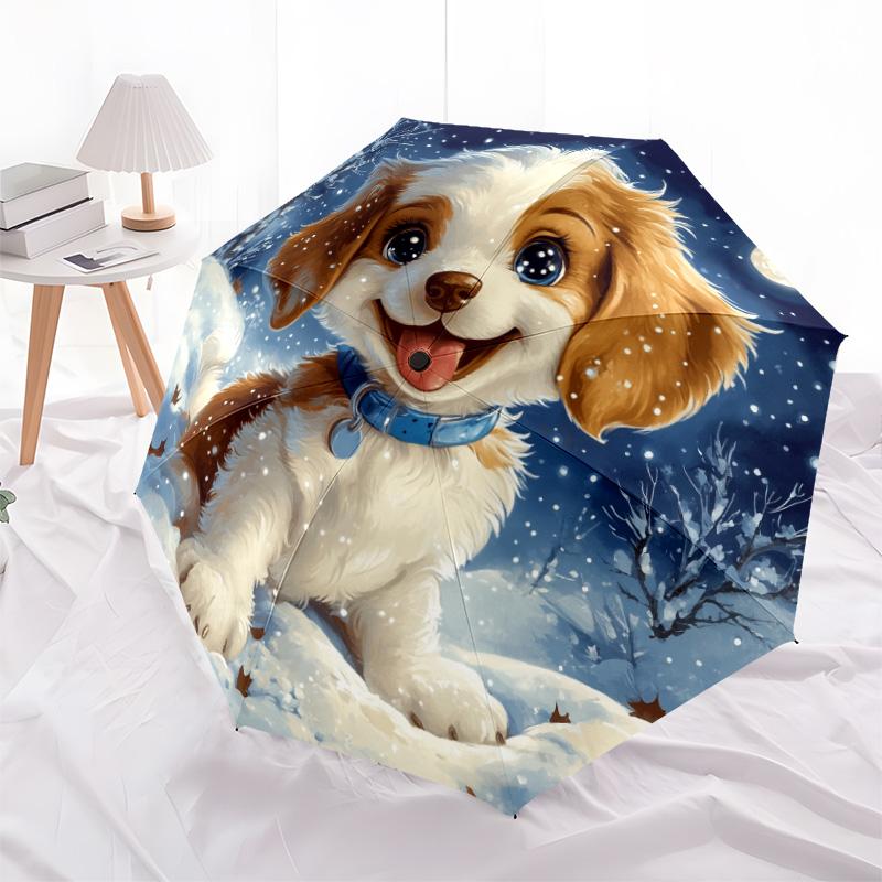 0106 Snowflake Dog  pattern, automatic folding umbrella, portable and foldable design, 8 ribs, a Christmas or birthday gift.