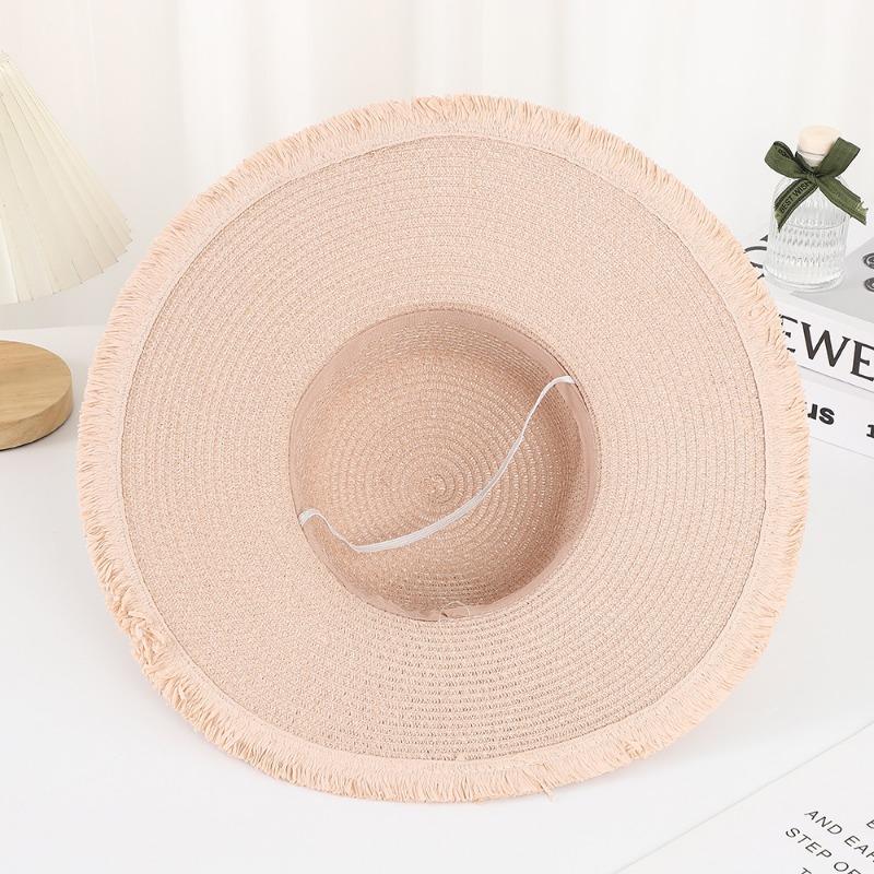 New burr straw hat summer flat top travel vacation travel sun protection hat bow shade beach straw hat