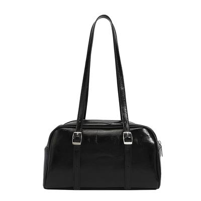 Lapimou Women's Horizontal Bag, Boston Bag, Handbag, Shoulder Bag, One-Shoulder Bag, Horizontal, Silver, A4 Size, Large Capacity, Popular, Trendy,