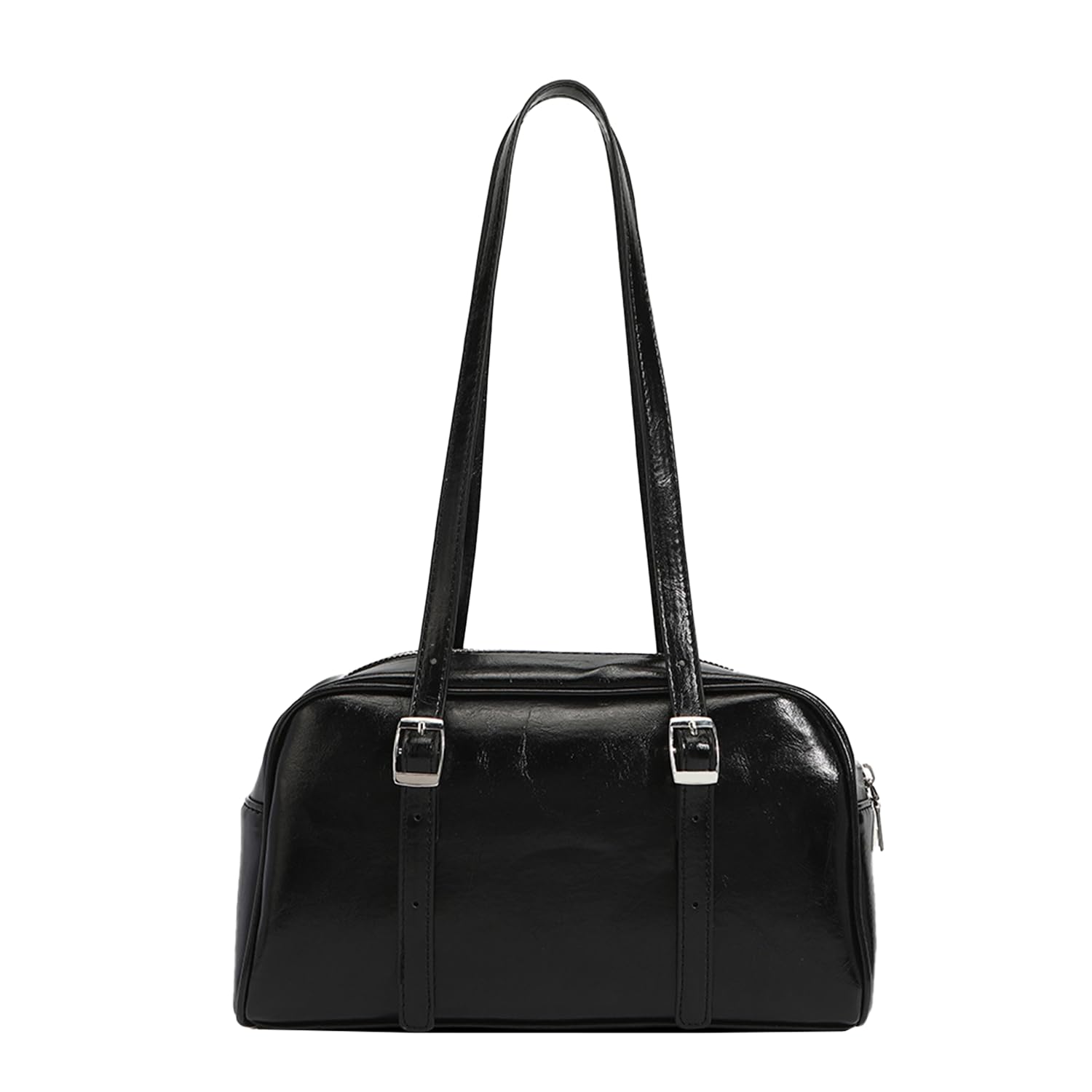 

Horizontal Boston shoulder bag for large party [Lapimou] bag, bag, handbag, bag, one-shoulder bag, women, crossbody, horizontal, silver, A4, large, чорний