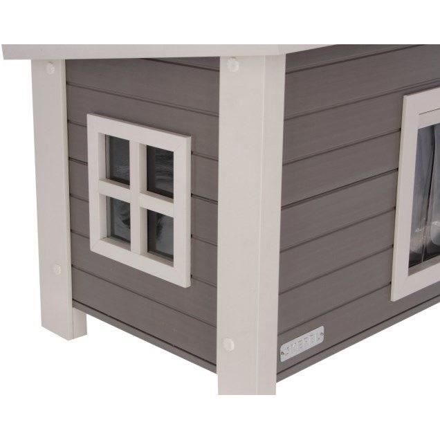 Outdoor Cat House Made of Composite, Durable Material - KERBL - ECO Eli - Grey / White - 57 X 45 X 43 Cm