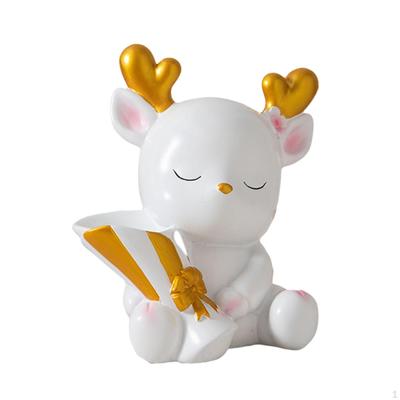 Cartoon Deer Statue Desk Ornament, Resin Sculpture Figurine Flower Arrangement for Balcony