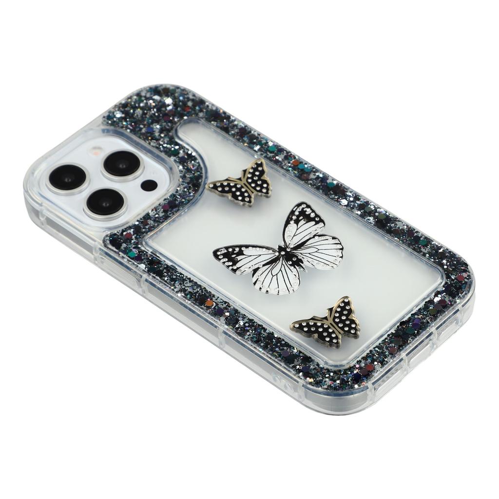 For iPhone 15 Pro Max Case DIY Butterfly Glitter Epoxy Soft TPU Phone Back Cover