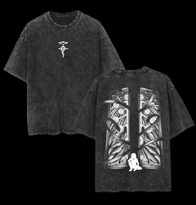Свободная футболка с коротким рукавом кислотной стирки с графическим принтом-коллажем из панелей манги Berserk, включая культовый Знак Жертвоприношения L
