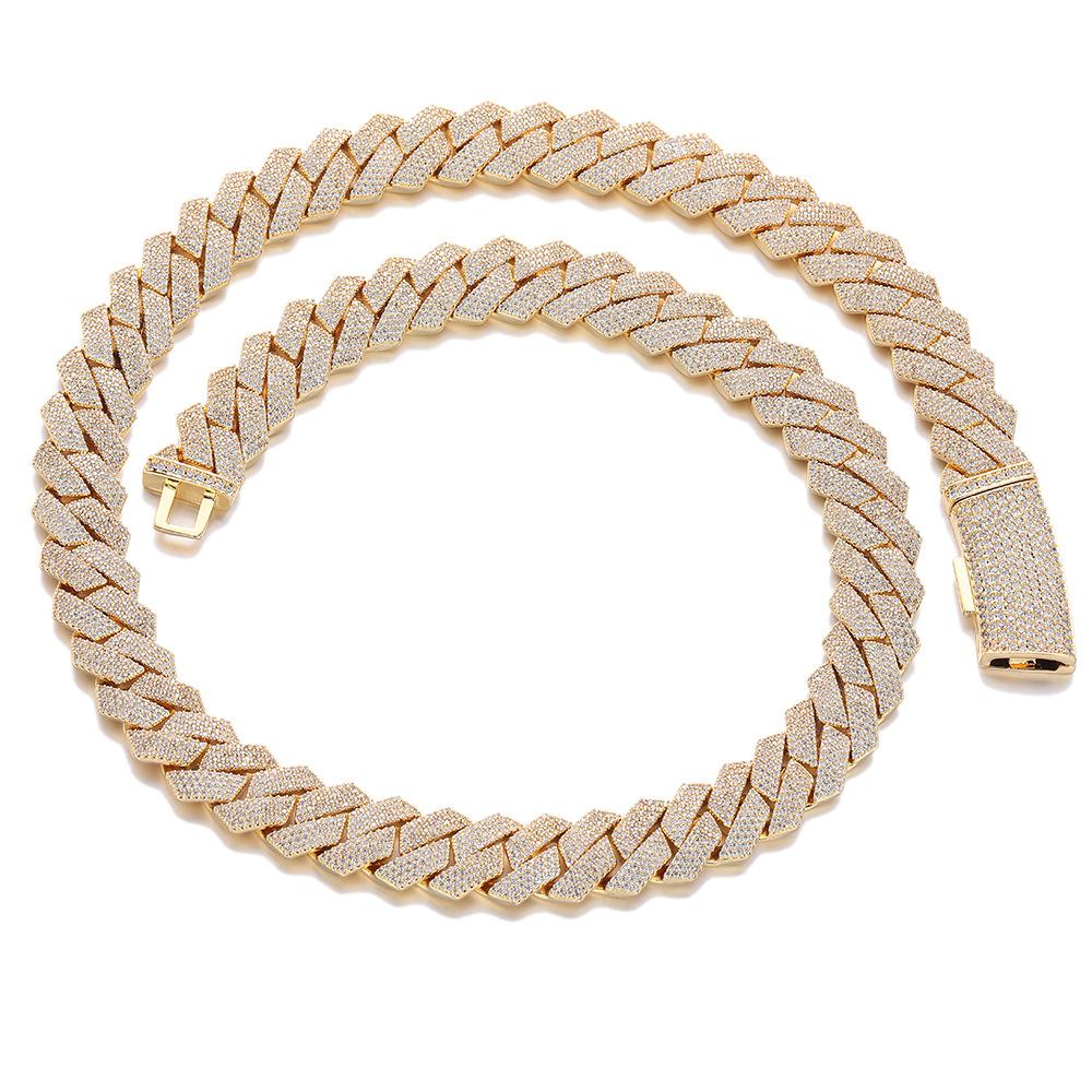 

European and American hip-hop men s necklace 11mm four-row copper-inlaid zircon rhombus Cuban necklace men s bracelet jewelry Bracelet 7inch (length about 18cm)