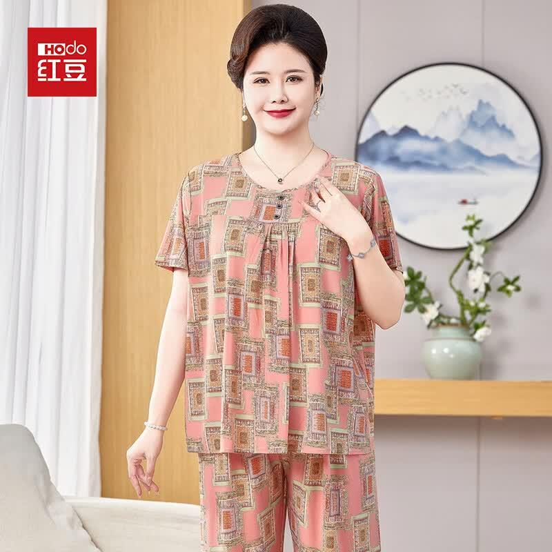 Hodo Women s Plus Size Summer Short-Sleeve Ice Silk Set 4XL
