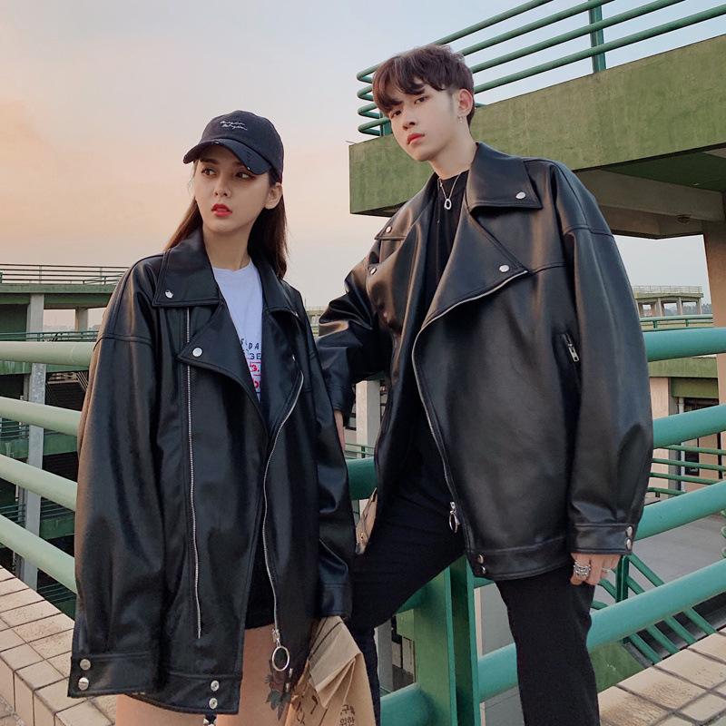 Spring and Autumn New Korean Style Couple's Motorcycle Leather Jacket Men's Jacket Spring and Autumn Leather Jacket Handsome and Trendy