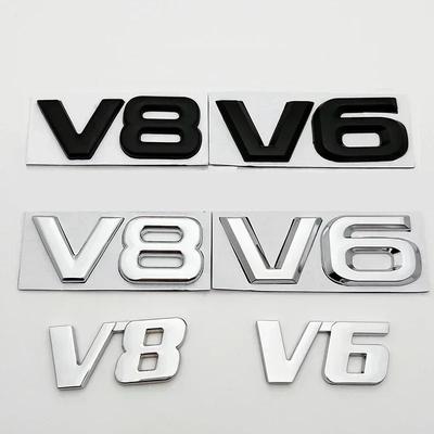 3D Metal V6 V8 Logo Car Engine Display Emblem Badge Decals Decorative Stickers For Toyota BMW Benz Honda Mazda Auto Accessories