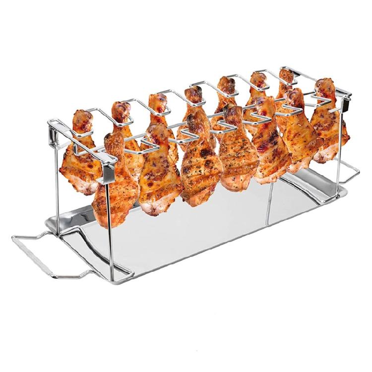 14 Slots Chicken Leg Wing Grill Rack Drumsticks Holder Smoker Oven Roaster Stand