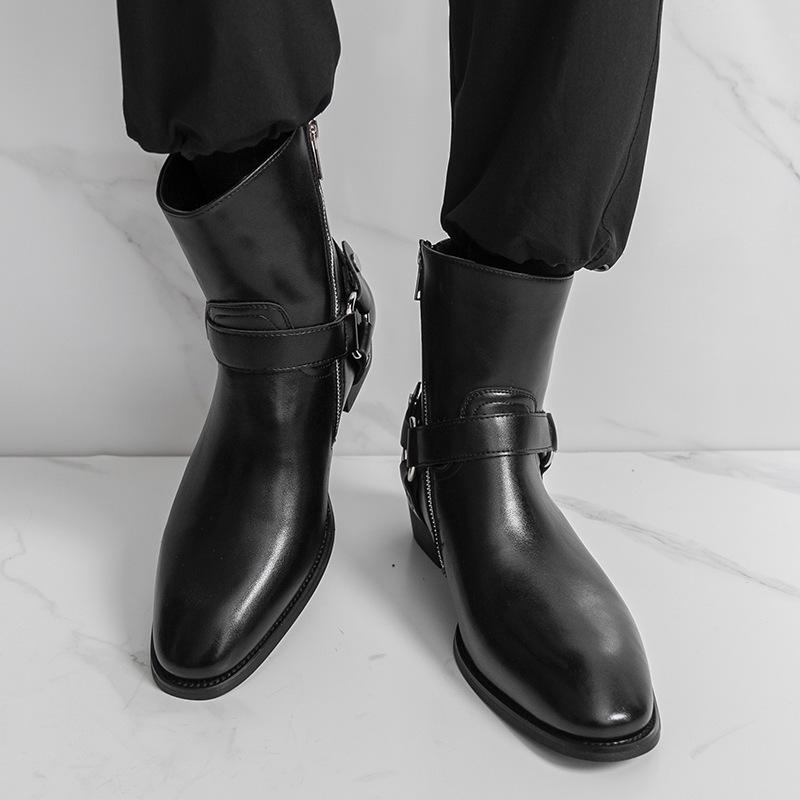 Men's High-Top Chelsea Motorcycle Boots - Trendy British Style Pointed Toe Leather Casual Short Boots.