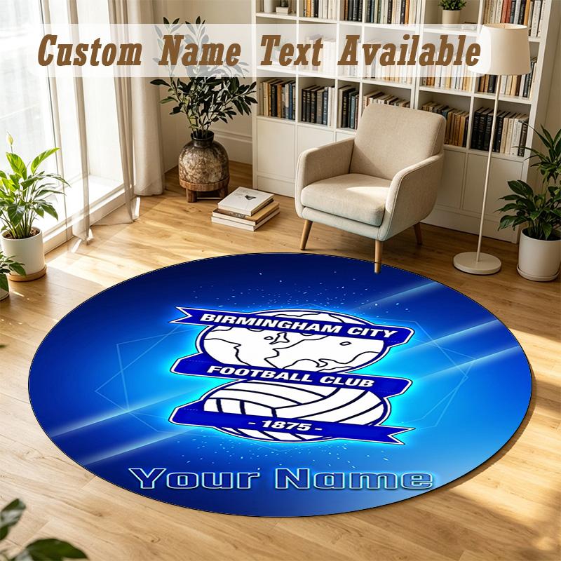 Round Rug Custom NameBIRMINGHAM CITY Football Pattern Non Slip Carpet Home Floor Decor