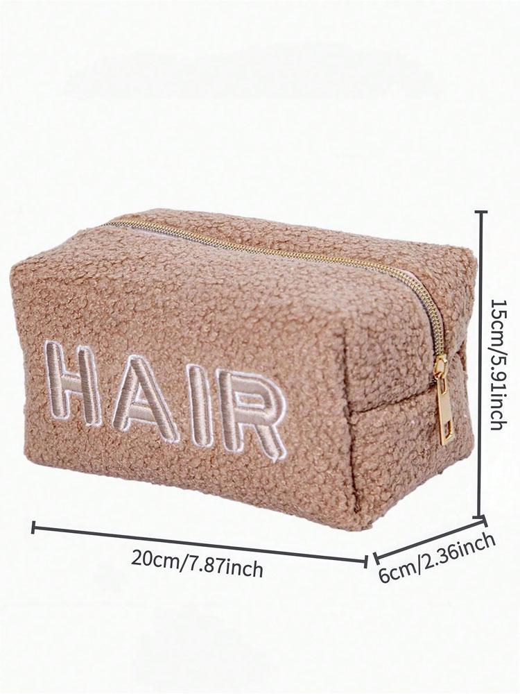 1PC Solid-color Portable Teddy Plush Makeup Bag, Large-capacity Plush Simple Makeup Bag, Travel Makeup Bag
