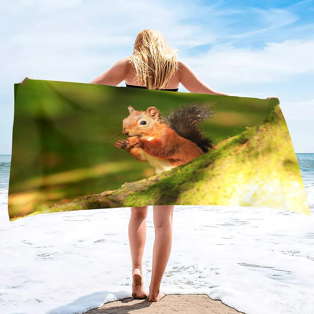 Cute Squirrel Beach Towel Oversized Quick Dry Wild Animal Bath Towels Soft Microfiber Lightweight Pool Towel for Swim Spa Sport