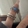 925 Sterling Silver Rings For Women Vintage Handmade Adjustable Blue Stone Ring Fashion Female Bijoux Gift