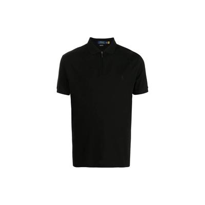 Polo Haftowane Małe Logo Kołnierzyk na Zamek Krótki Rękaw Koszulka Polo Męskie topy Czarny 710842622-001