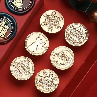 1pc Brass Christmas Wax Seal Stamp with Removable Head - Snowflake, Deer & Gift Stamps Suitable for Holiday Gift Wrapping
