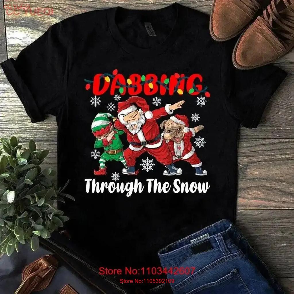 Dabbing Through The Snow Santa Claus Elf Pug Dog Christmas Xmas T Shirt Vintage Washed Fashion Soft Designer Clothes Breathable