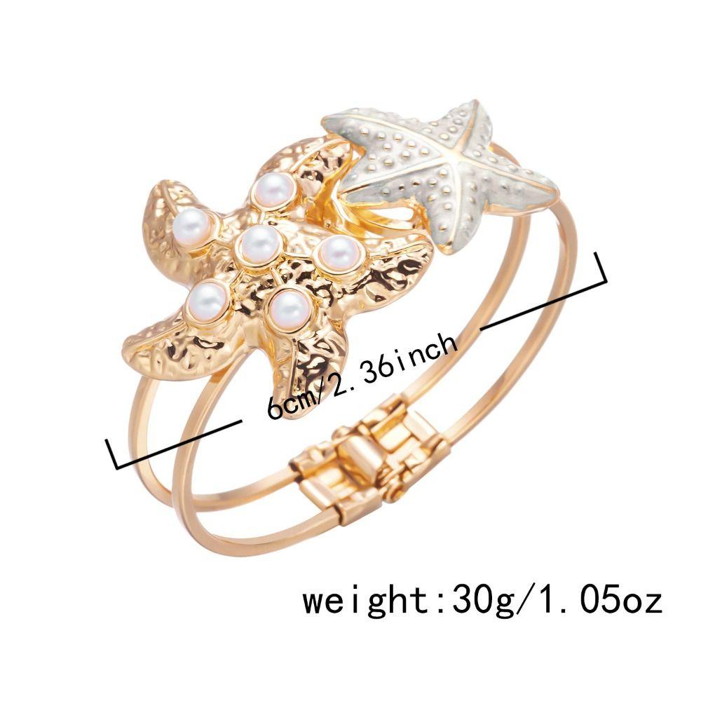 Creative Pearl Shell Starfish Cuff Enamel Ocean Vibe Metal Bracelet Gold Color Irregular Open Bangle Women