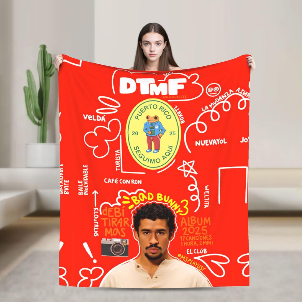 Zanger Bads Bunnys Deken Kwaliteit Warm Beddengoed Plaids Winter Picknick Buiten Grappig Sprei