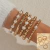 5Pcs Gold Bead Stackable Bracelet Set White Heart Faux Pearl Elastic Beaded Bangles Elegant Daily Jewelry for Women