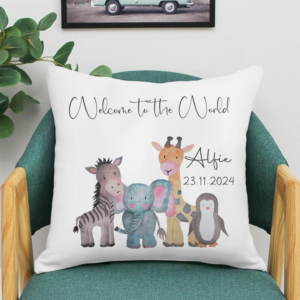 Personalised Woodland Animal Print Pillowcase Custom Name Cushion Cover Kid Birthday Jungle Party Decor Nursery Baby Shower Gift