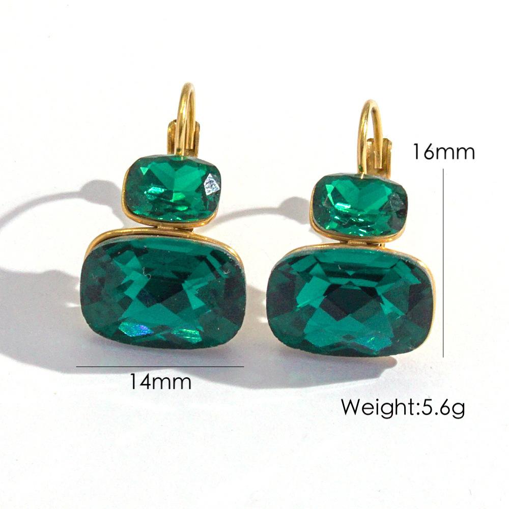 CARLIDANA 18K Gold Plated Stainless Steel Square Shaped Colorful Pink Crystal Stone Stud Dangle Earrings for Women Jewelry