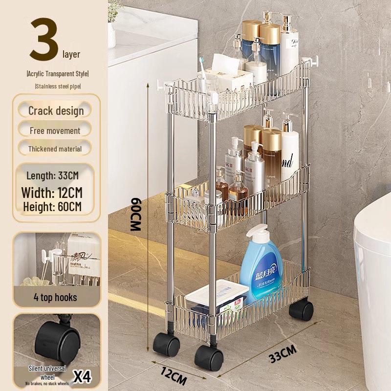 Acrylic Bathroom Narrow Storage Rack - Multi-layer Movable Trolley
