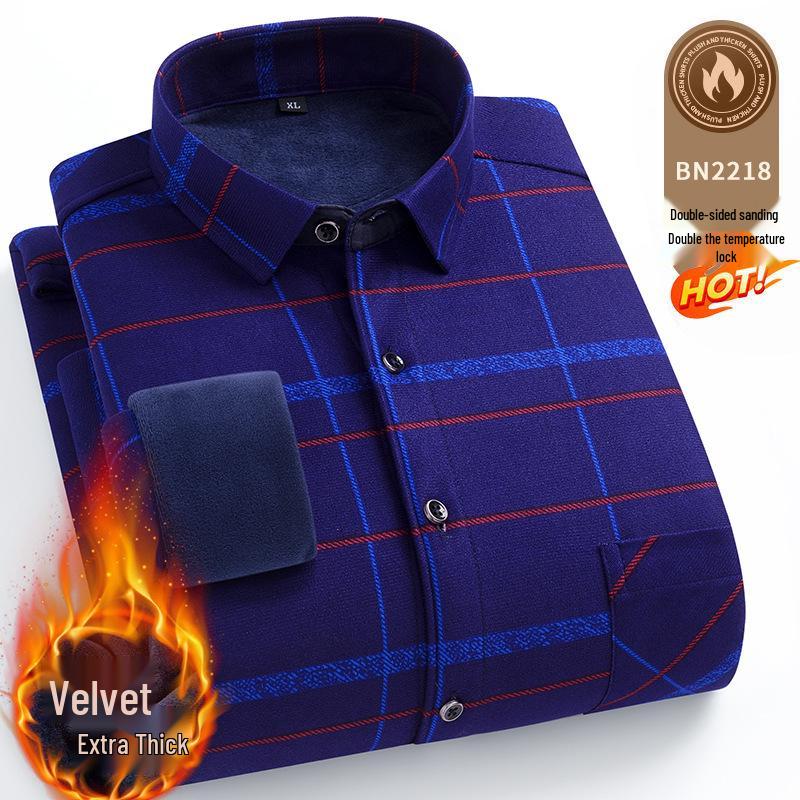 Men's Double-Sided Fleece-Lined Long-Sleeve Shirt for Autumn and Winter
