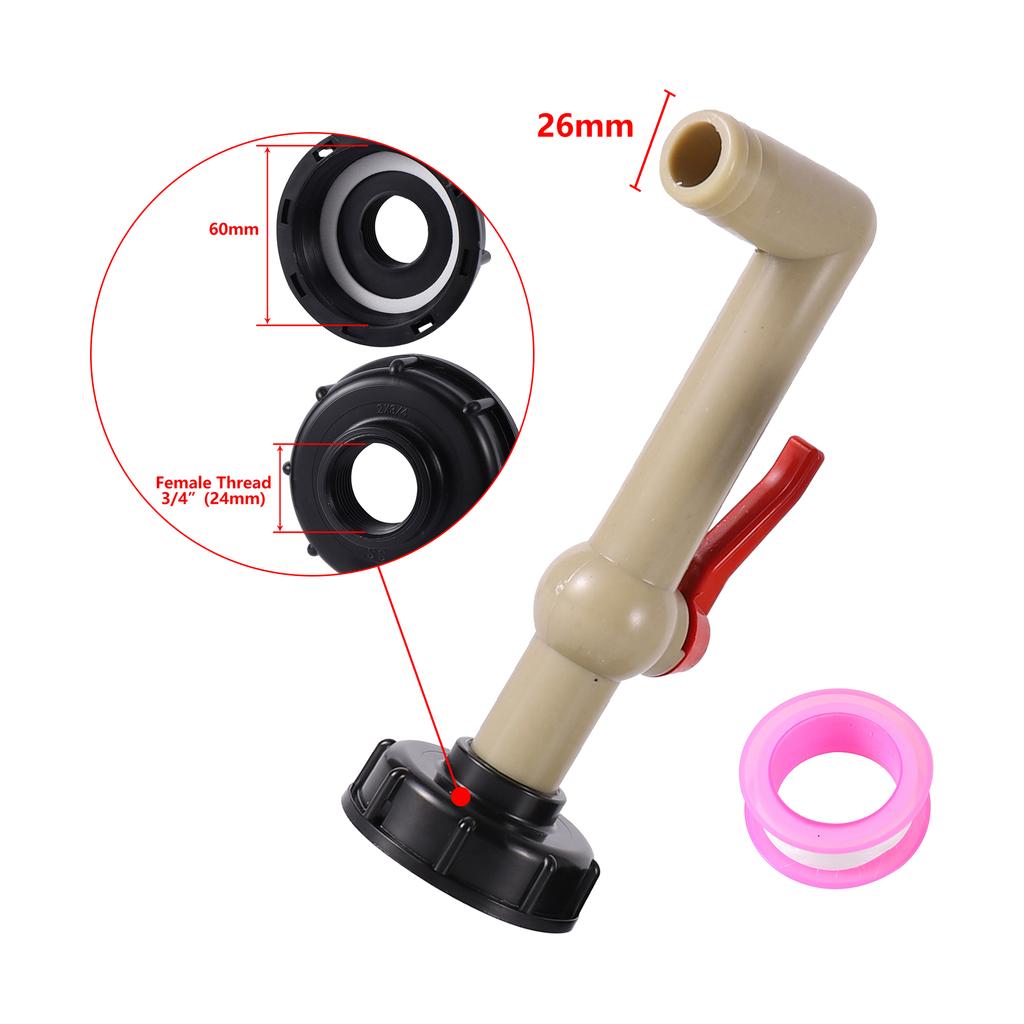 S60X6 IBC-Tankadapter für Gartenbewässerung, Wasserwürfelventilanschluss 1/2", 3/4", 1", Kugelhahn, Schlauchschalter, Wasserhahnanschluss