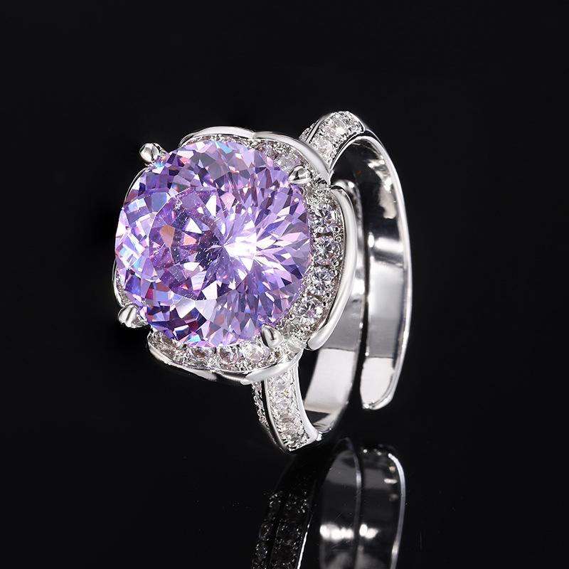 

Jewelry Copper Bottom Gold-Plated Simulation Treasure Corundum Temperament Round Bud Ring Female 12Mm