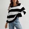Women's  And Winter Splicing Knit Sweater Round Neck Long Sleeve Striped Sweater