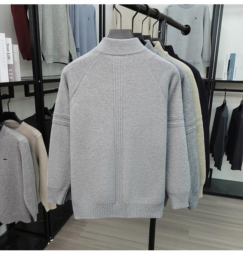 Men's Retro Jacquard Stand Collar Zipper Sweater - Autumn/Winter Casual Knitwear