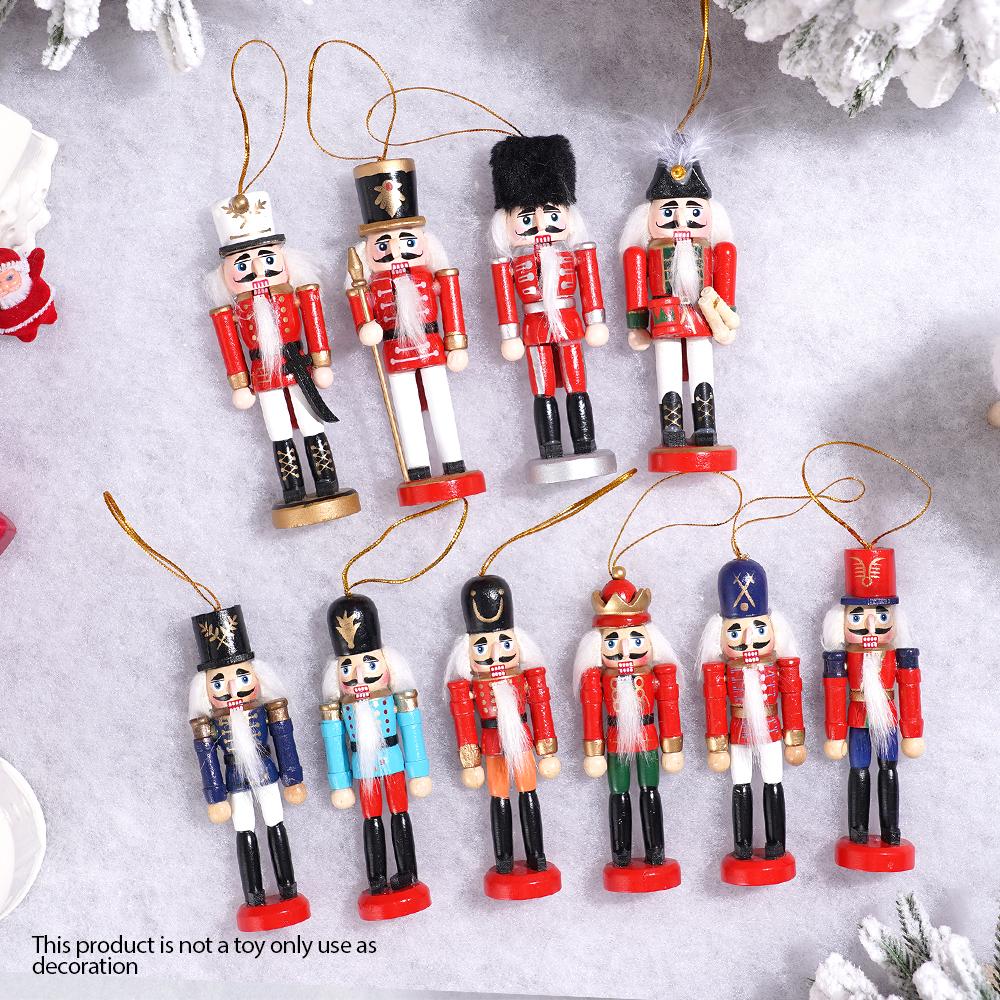 10pcs Christmas Nutcracker Pendants Wooden Painted Christmas Tree Ornaments Cute Pendants, Home Christmas Hanging Decorations
