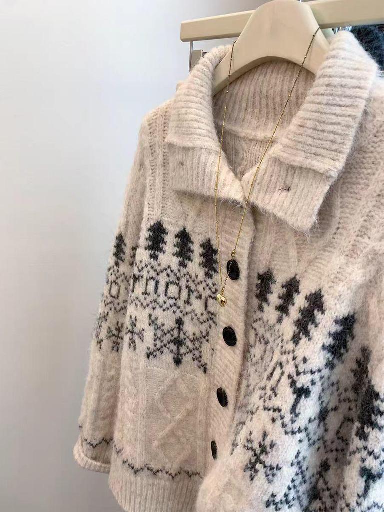 Heavyweight 100% Pure Wool High Neck Fair Isle Jacquard Cardigan Sweater - Autumn/Winter Collection