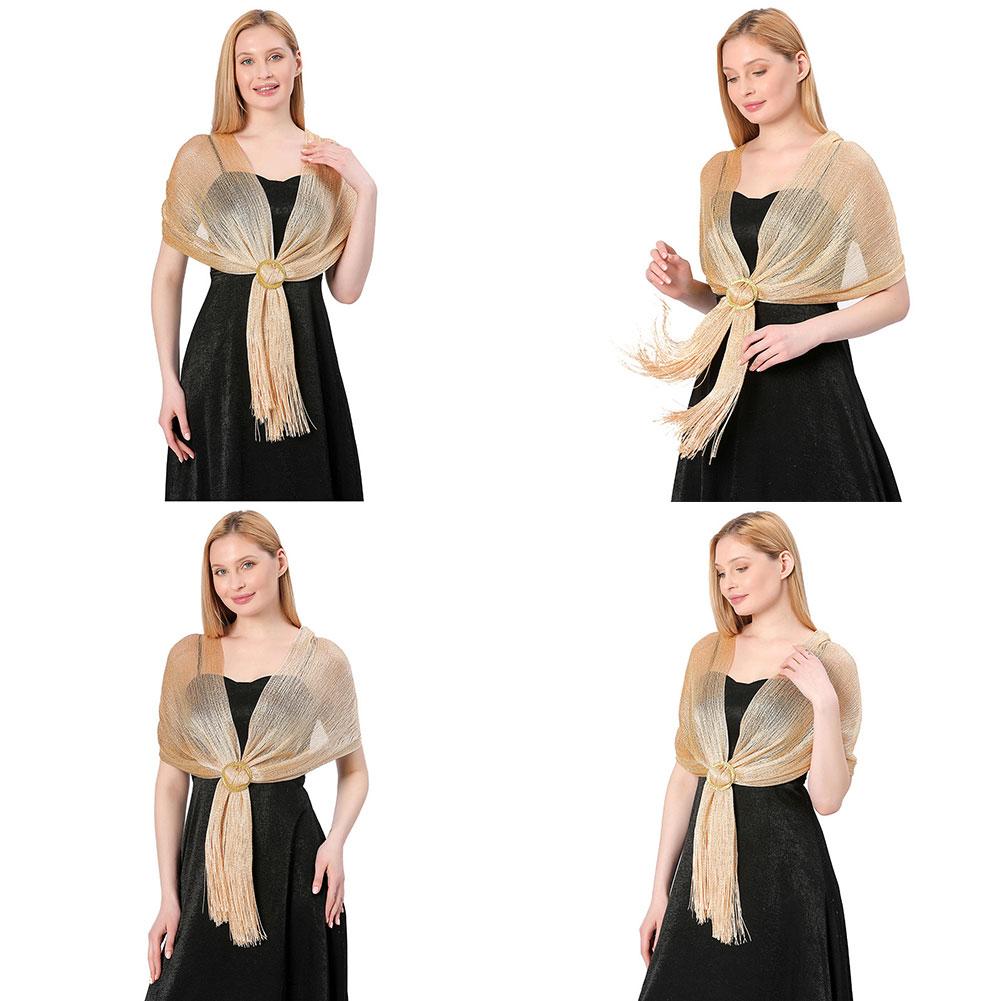 Women Universal Elegant Lurex Evening Shawl Bride Bridesmaid Wedding Party Formal Dress Accessory Tassels Soft Lightweight Shawl