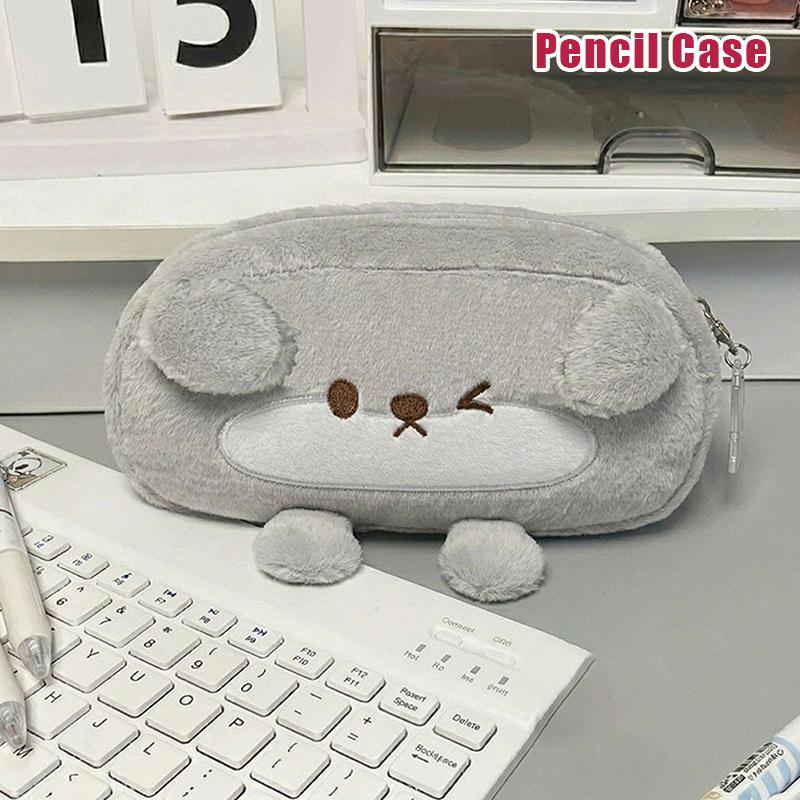 Portable Penguin Otter Plush Pencil Case Large Capacity Soft Kawaii Stationery Bag for Kids Teenagers School Use A1