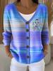 V-Neck 5-Button Printed Cardigan Sweater